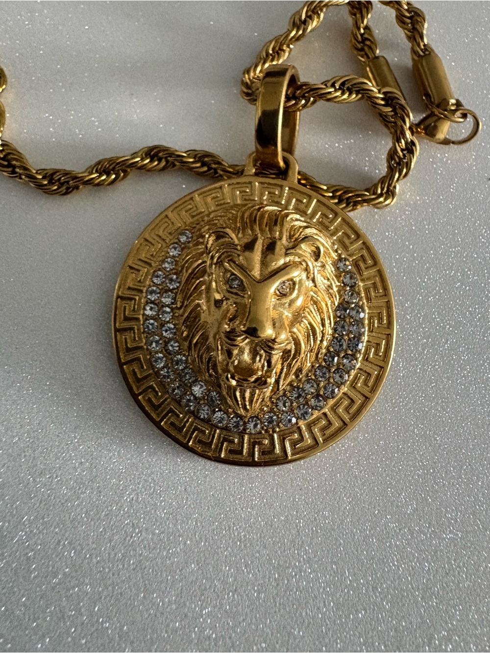 Gold-Tone Lion Medallion Pendant Necklace - Men's Statement Jewelry